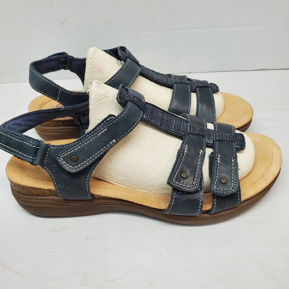 Clarks Collection Adjustable Sandals April Cove Black Leather Womens‎ 9 Comfort